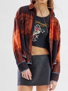 BDG Karl Slouchy Plaid Flannel Button-Down Shirt Urban Outfitters Women Small